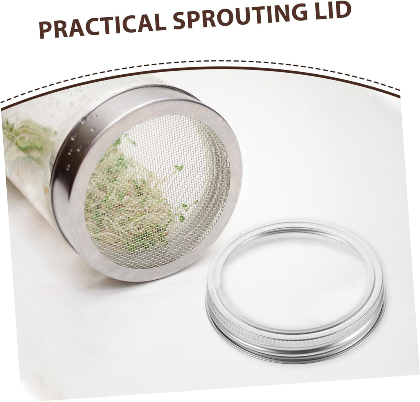 4pcs Stainless Steel Wide Mouth Mason Jar Sprouting Lids - Split Sprouting Covers for Beans - Canning Rings with Strainer Screens