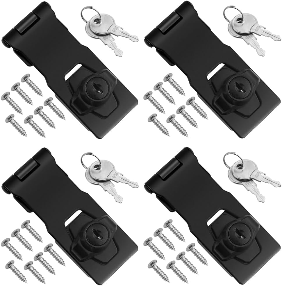 4PCS TOVOT 4" Keyed Hasp Locks for Cabinet Drawer - Padlock Latches with Keyed Alike System - WildKart