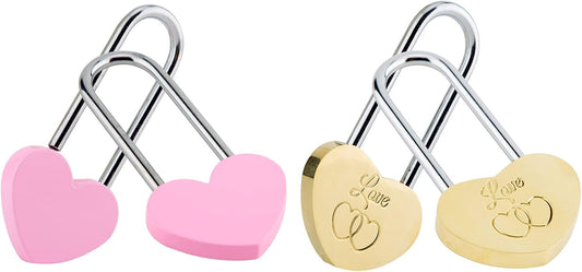 4PCS VeYocilk Love Lock Heart Padlock - 3.5" 50mm - Everlasting Love Without Key for Fence & Bridge
