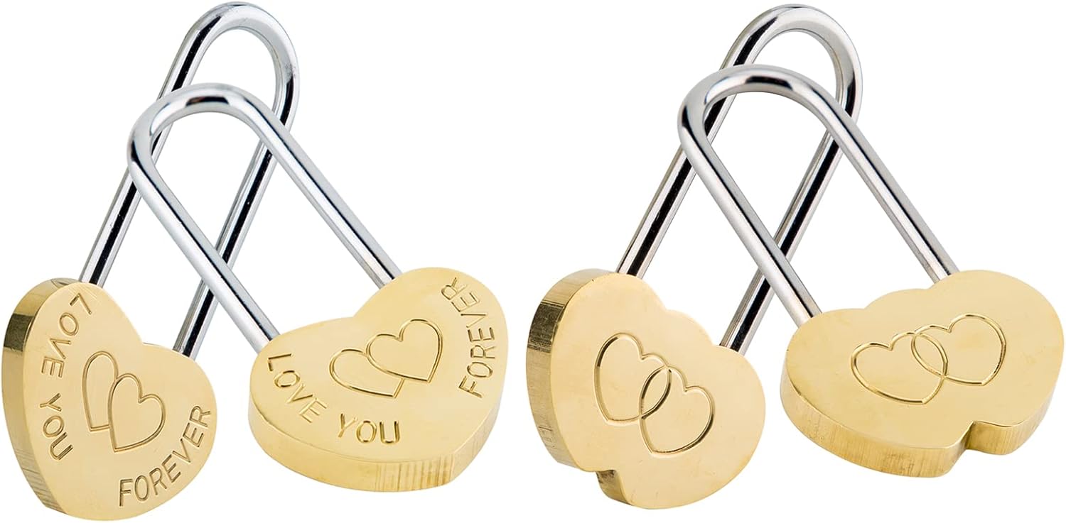 4PCS VeYocilk Love Lock Heart Padlock 3.5" 50mm - Everlasting Love Symbol for Fence & Bridge - Keyless Wish Lock