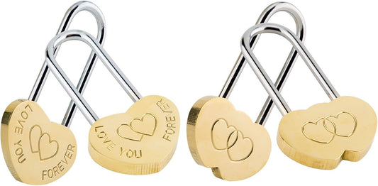 4PCS VeYocilk Love Lock Heart Padlock 3.5" 50mm - Everlasting Love Symbol for Fence & Bridge - Keyless Wish Lock