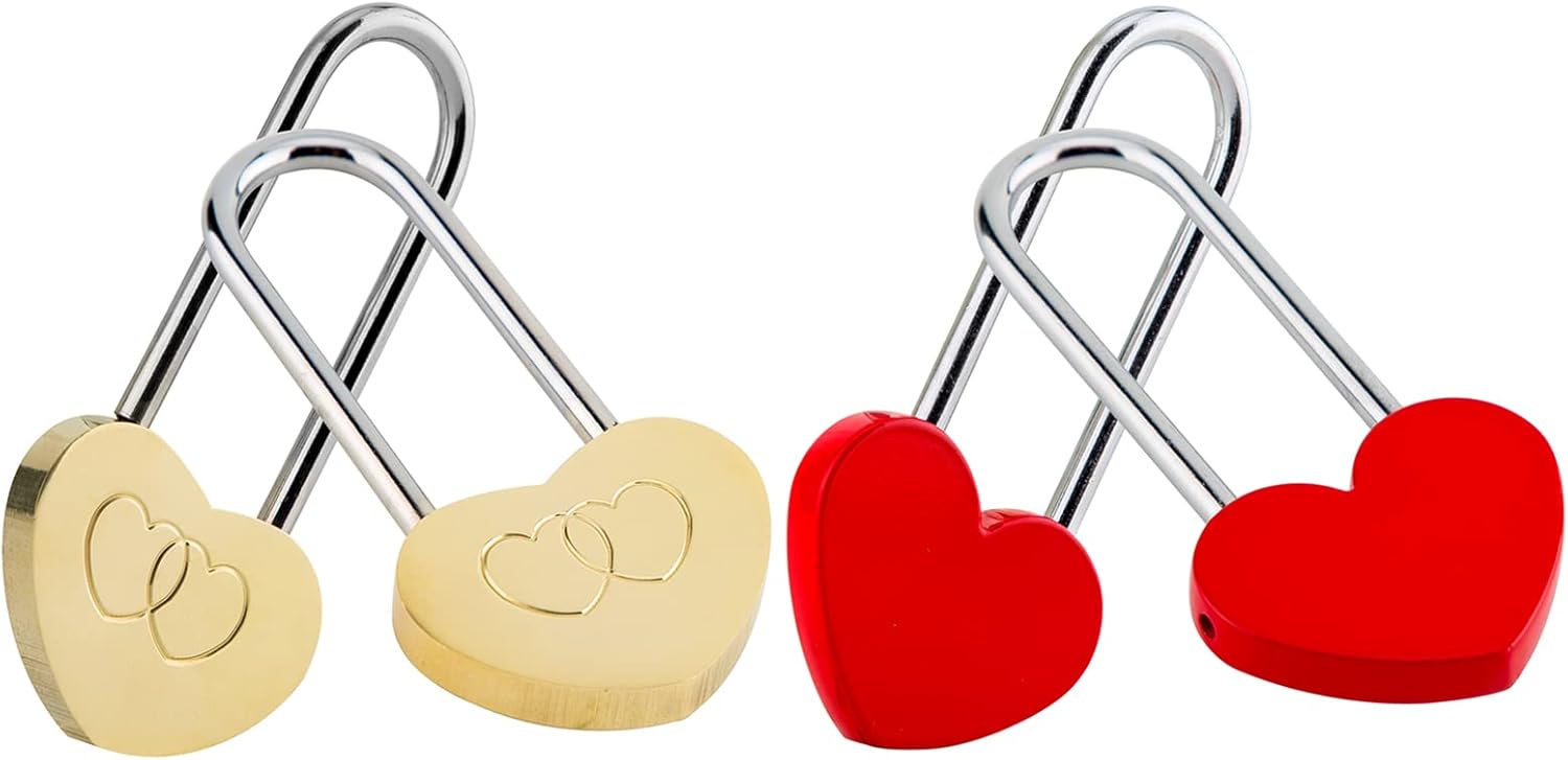 4PCS VeYocilk Love Lock Heart Padlock 3.5" 50mm Without Key - Everlasting Love for Fence & Bridge