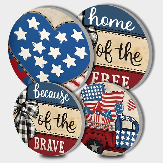 4th of July American Flag Stove Burner Covers Set, 4 Pcs Metal Cooktop Covers for Gas Stoves, Independence Day Farmhouse Decor, 8" and 10" Sizes