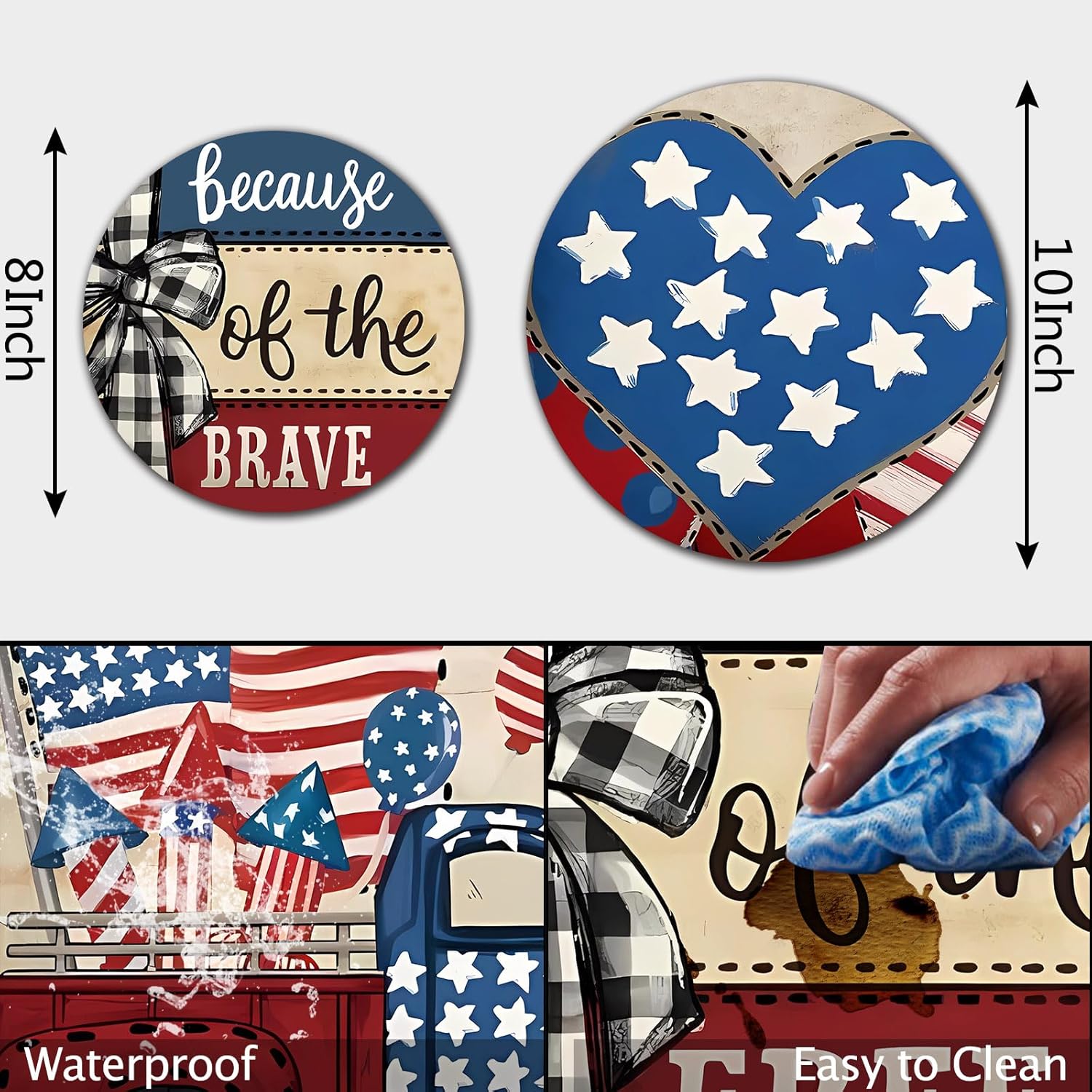 4th of July American Flag Stove Burner Covers Set, 4 Pcs Metal Cooktop Covers for Gas Stoves, Independence Day Farmhouse Decor, 8" and 10" Sizes