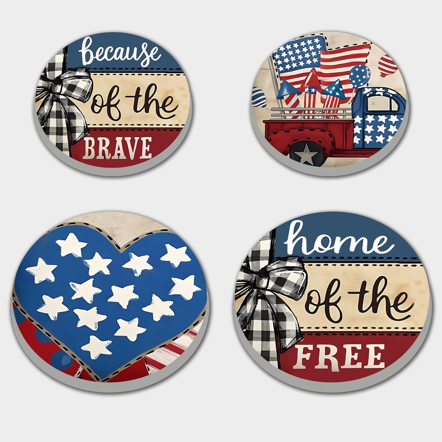 4th of July American Flag Stove Burner Covers Set, 4 Pcs Metal Cooktop Covers for Gas Stoves, Independence Day Farmhouse Decor, 8" and 10" Sizes