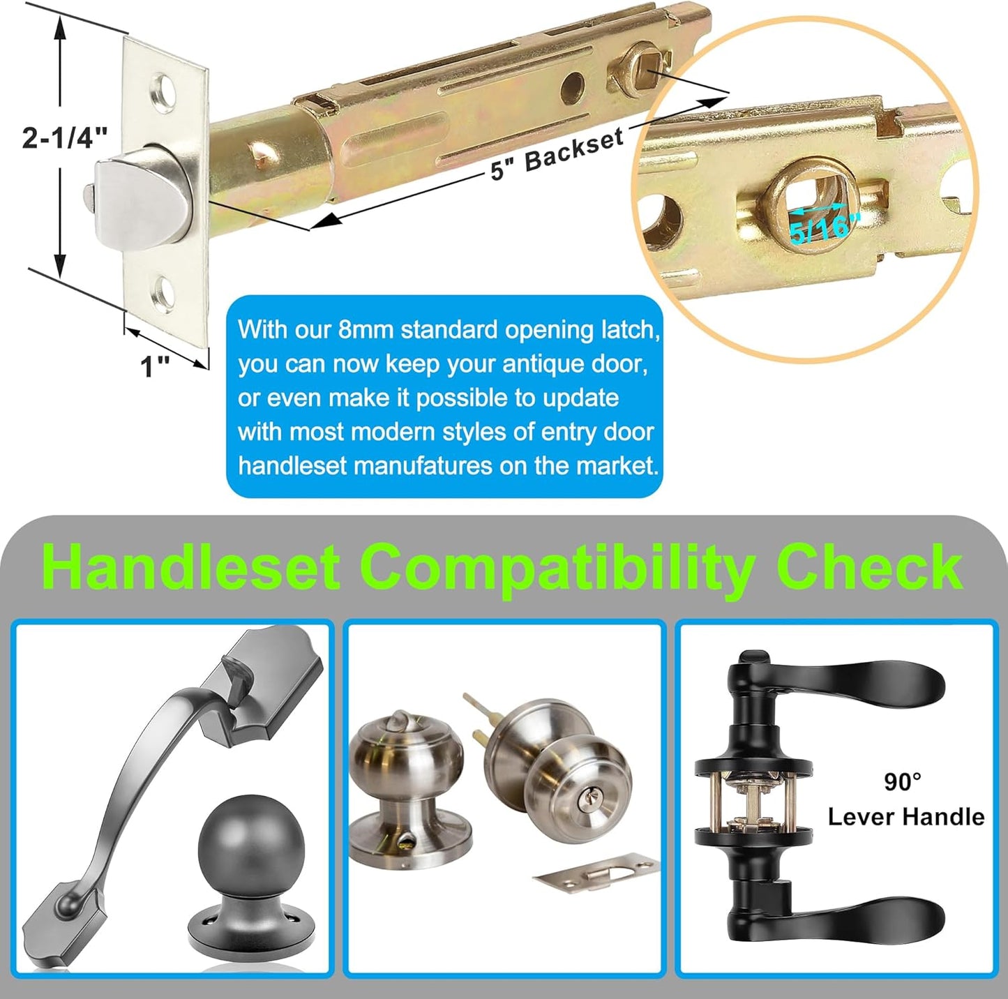 5" Backset Entry Door Latch with Keyed Knobset, Square Interface, Matte Black