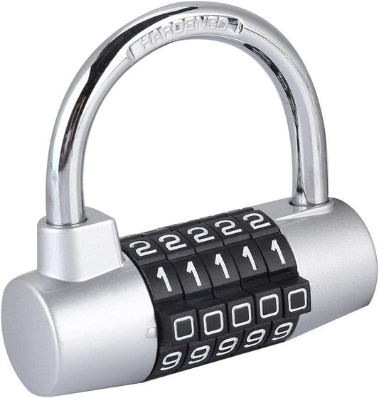 5 Digit Dioche Combination Padlock - Zinc Alloy U-shaped Lock for Gym, School, Home, Office, Travel, Outdoor, Cabinet - Silver