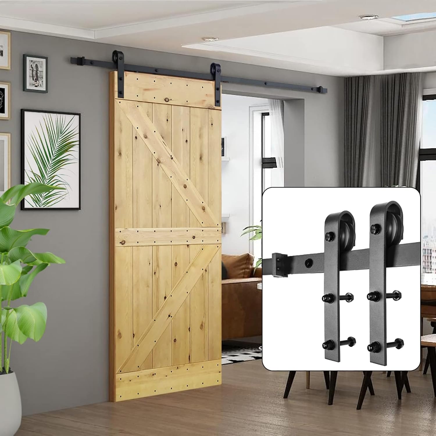 5 FT Sliding Barn Wood Door Hardware Kit - U-MAX Basic Sliding Track (Basic "J") - WildKart