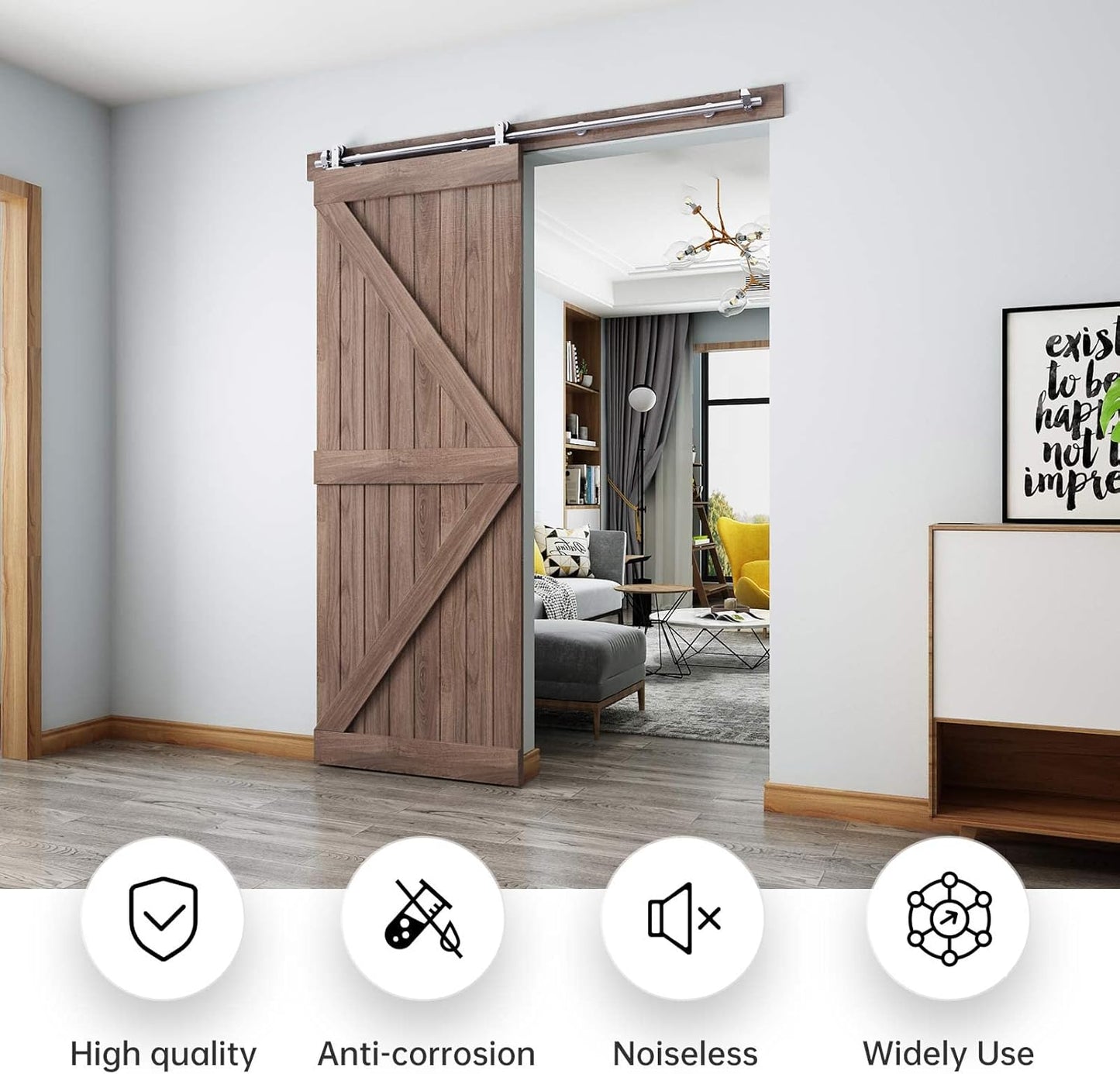 5 FT Top Mount Stainless Steel Sliding Barn Door Hardware Kit - Modern, Heavy Duty, Anti-Rust, Smooth & Quiet Slide - Easy Install - For 26"~30" Wide Single Door - WildKart