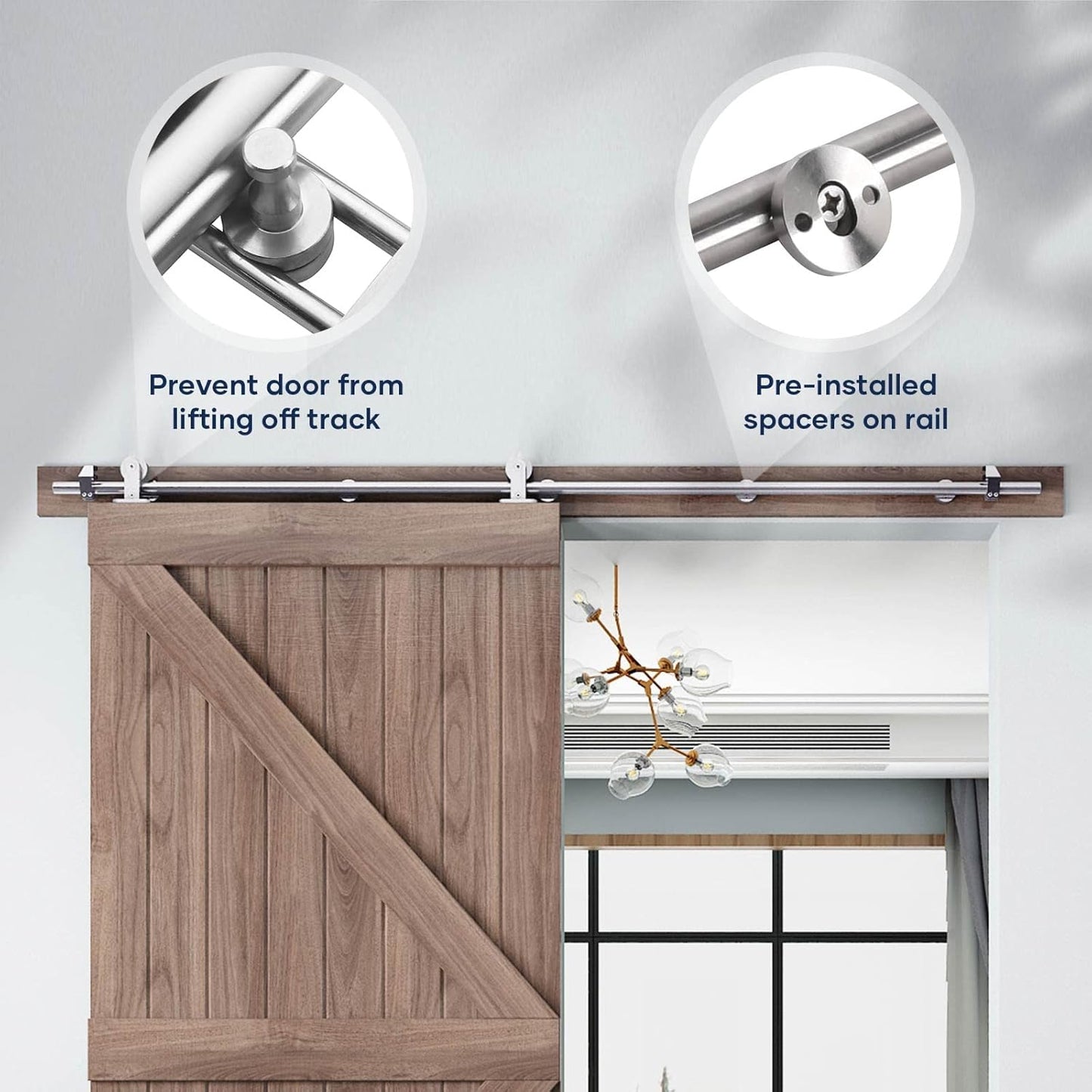 5 FT Top Mount Stainless Steel Sliding Barn Door Hardware Kit - Modern, Heavy Duty, Anti-Rust, Smooth & Quiet Slide - Easy Install - For 26"~30" Wide Single Door - WildKart