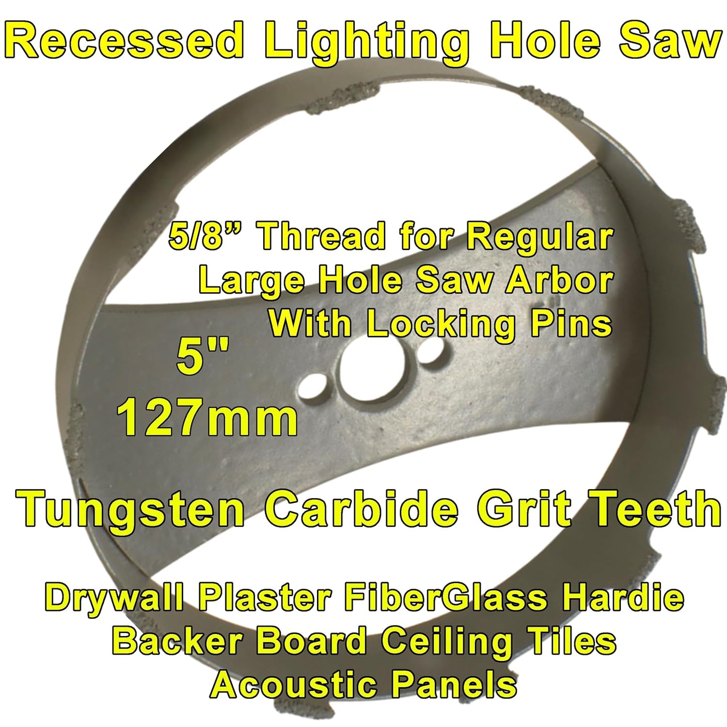 5" Hole Saw for Recessed Lighting & Speakers Installation - Carbide Grit Glass & Tile Cutter with Arbor Hex - Ideal for Drywall & Plaster Walls