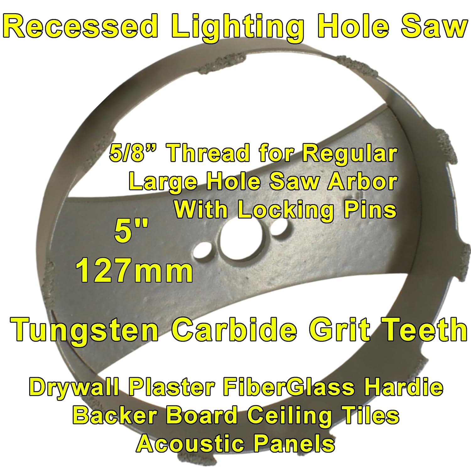 5" Hole Saw for Recessed Lighting & Speakers Installation - Carbide Grit Glass & Tile Cutter with Arbor Hex - Ideal for Drywall & Plaster Walls