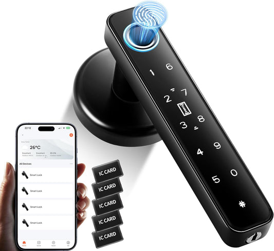 5-in-1 Smart Fingerprint Door Knob for Bedroom, Office, Hotel, Closet - Biometric Thumbprint Lock