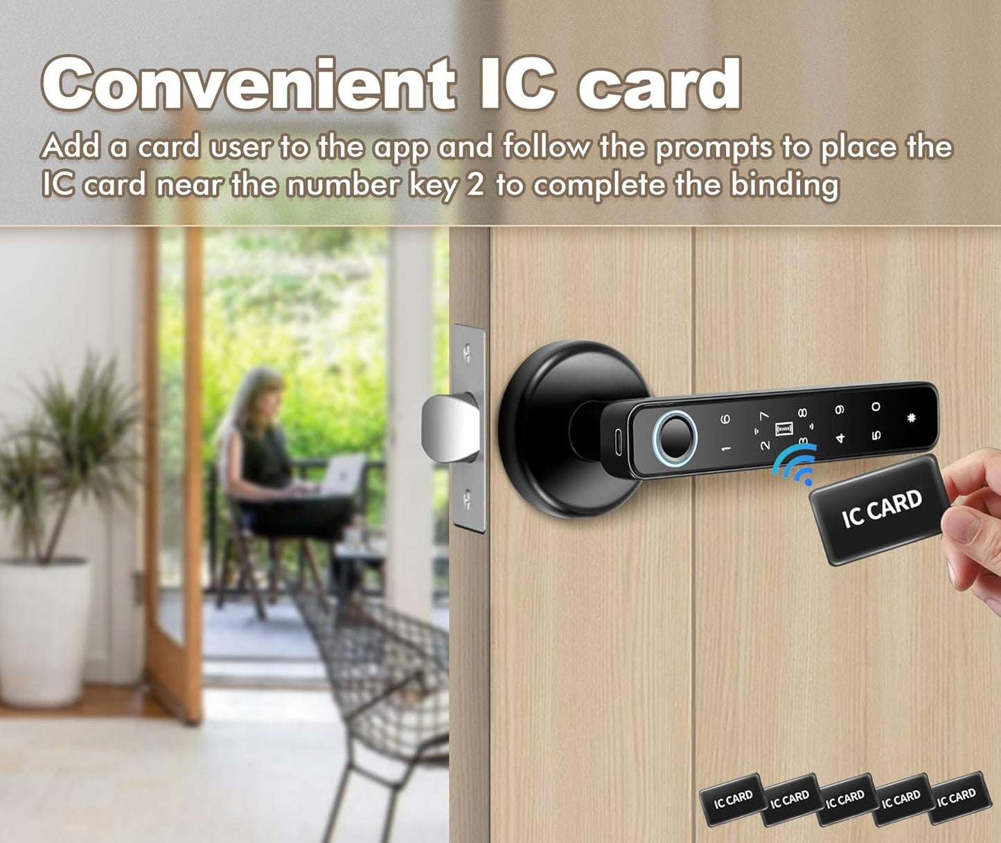 5-in-1 Smart Fingerprint Door Knob for Bedroom, Office, Hotel, Closet - Biometric Thumbprint Lock