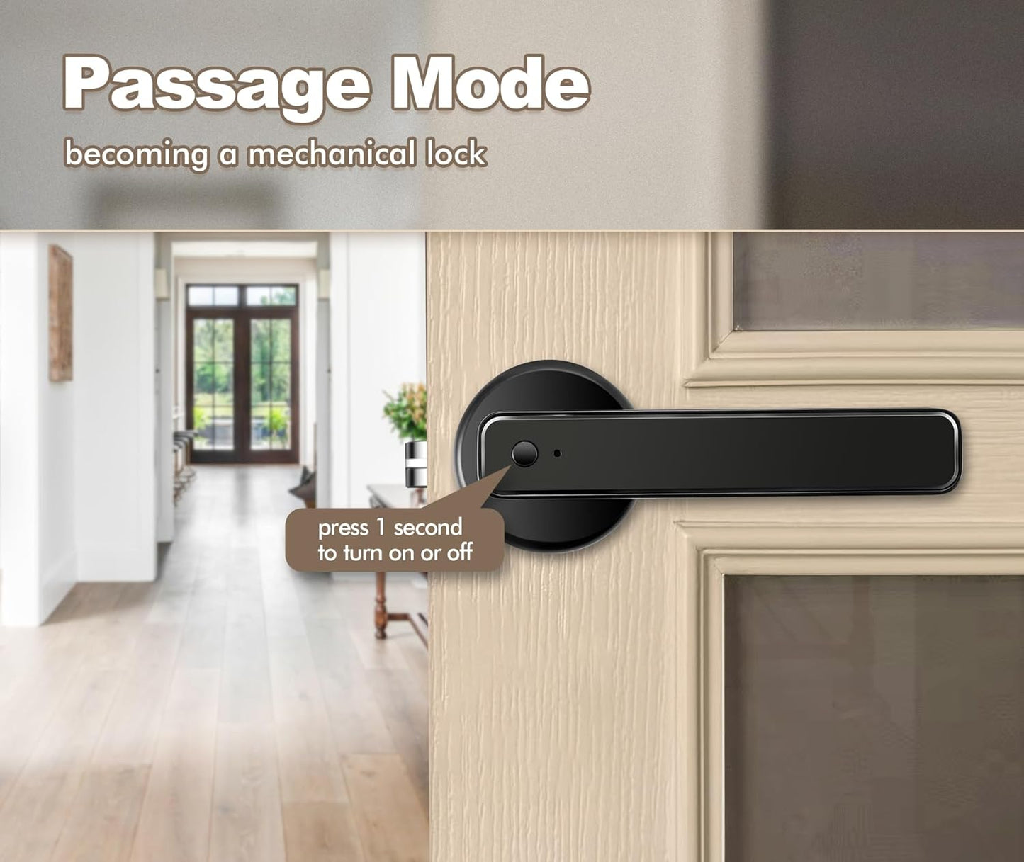 5-in-1 Smart Fingerprint Door Knob for Bedroom, Office, Hotel, Closet - Biometric Thumbprint Lock