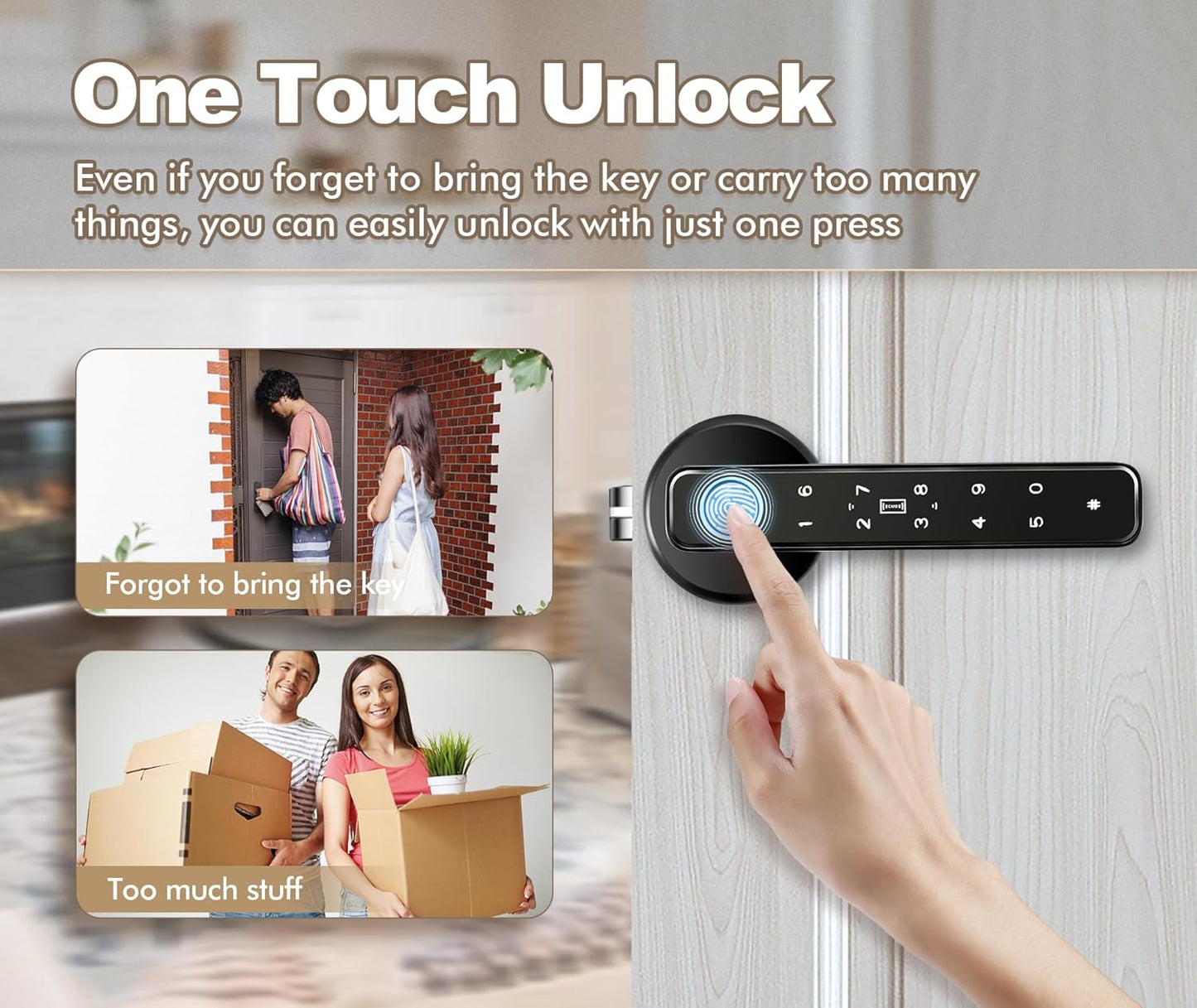 5-in-1 Smart Fingerprint Door Knob for Bedroom, Office, Hotel, Closet - Biometric Thumbprint Lock