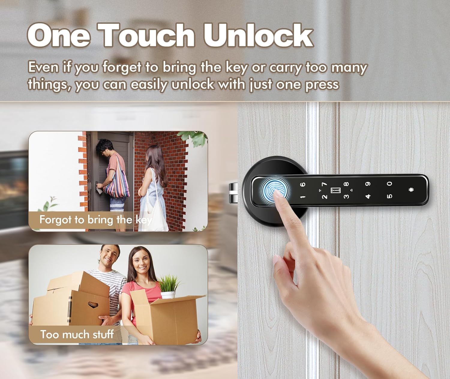 5-in-1 Smart Fingerprint Door Knob for Bedroom, Office, Hotel, Closet - Biometric Thumbprint Lock