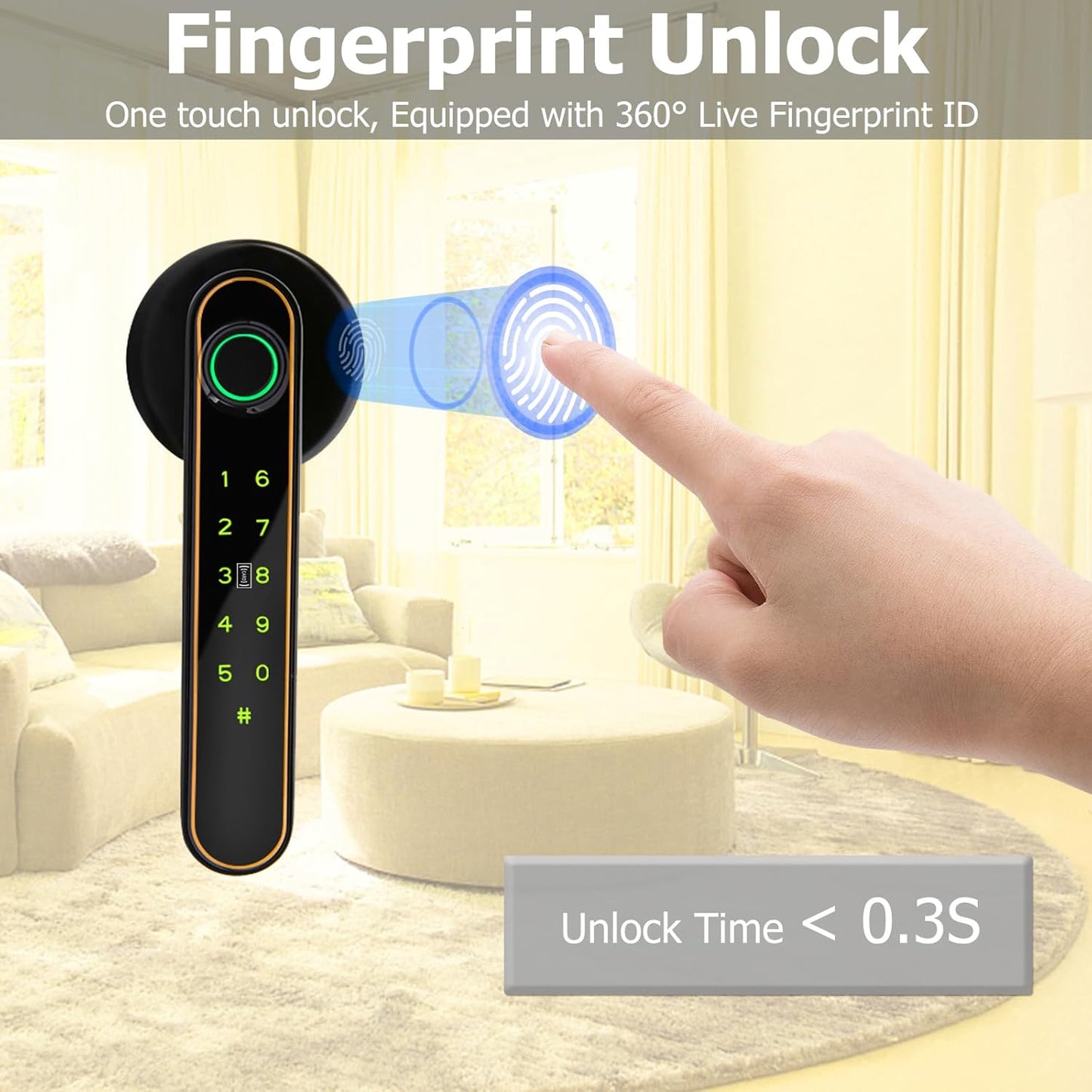 5-in-1 Smart Fingerprint Door Lock for Bedroom Home Hotel Office Apartment - Bluetooth, Code, IC Card, Key - Biometric Technology