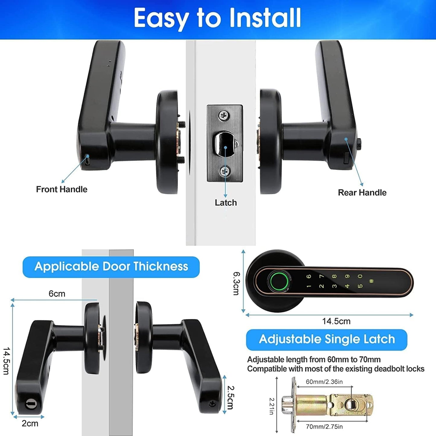 5-in-1 Smart Fingerprint Door Lock for Bedroom Home Hotel Office Apartment - Bluetooth, Code, IC Card, Key - Biometric Technology