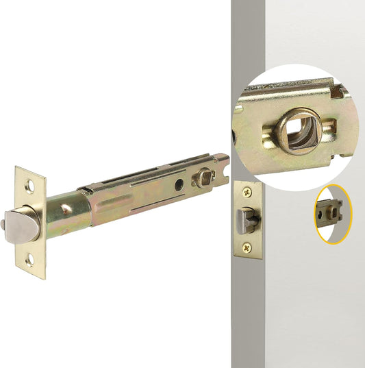 5-Inch Backset Entry Door Latch for Standard Knobset, 90° Square Interface, Square Corner Faceplate, 2-1/8" Cross Bore, 1" Edge Bore, Non-Handed, Polished Brass