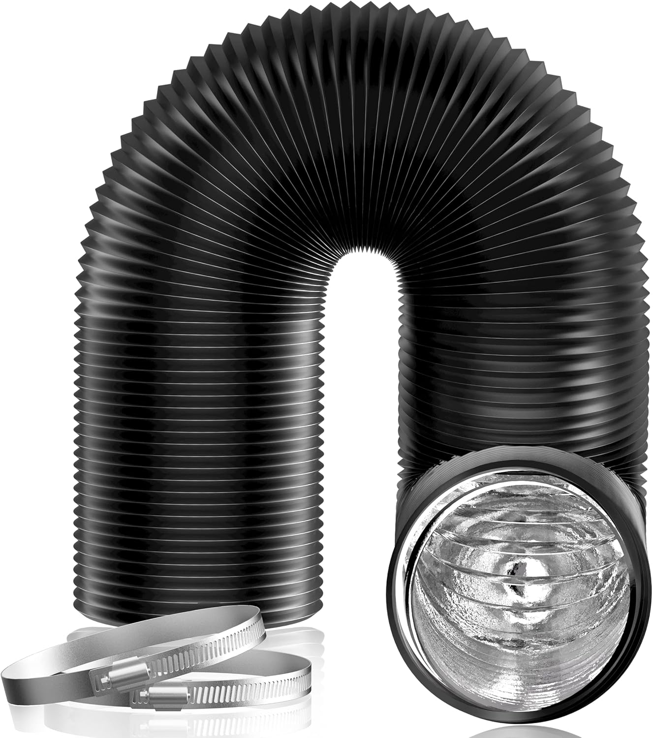 5 Inch Black Flexible Ducting - 16 FT Long HVAC Ventilation Air Hose for Grow Tents, Dryer Rooms, Kitchen by Hon&Guan