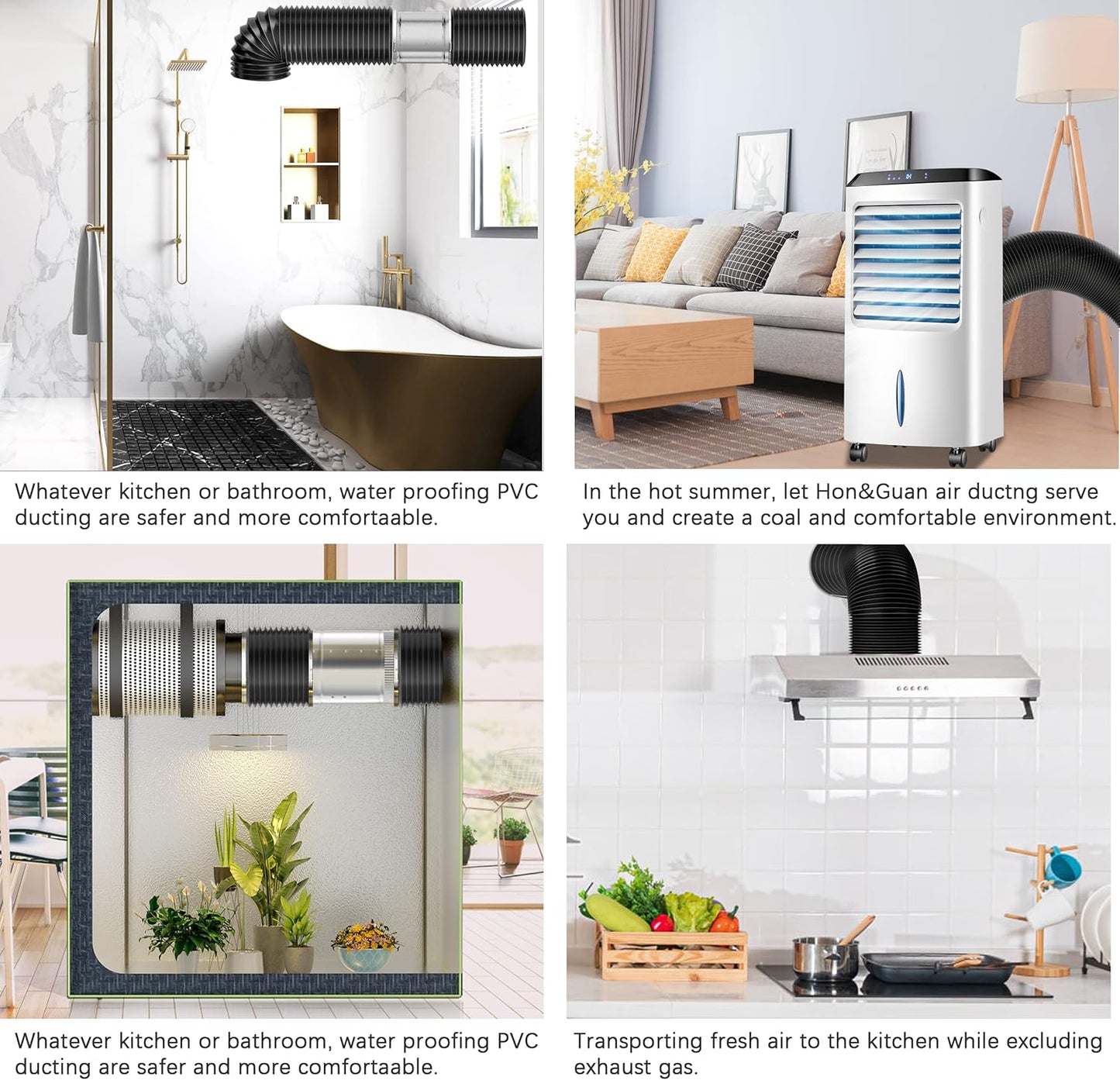 5 Inch Black Flexible Ducting - 16 FT Long HVAC Ventilation Air Hose for Grow Tents, Dryer Rooms, Kitchen by Hon&Guan