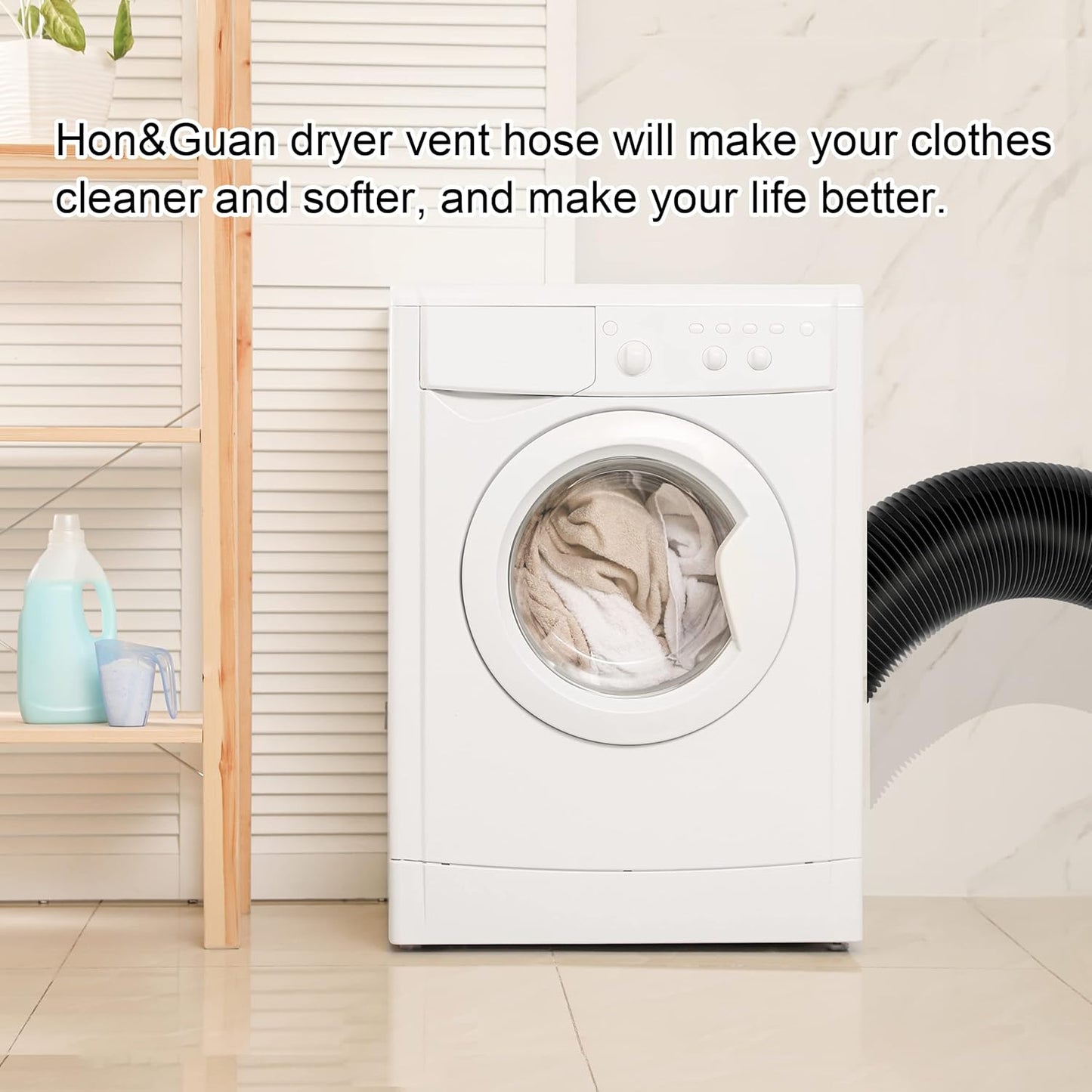 5 Inch Black Flexible Ducting - 16 FT Long HVAC Ventilation Air Hose for Grow Tents, Dryer Rooms, Kitchen by Hon&Guan