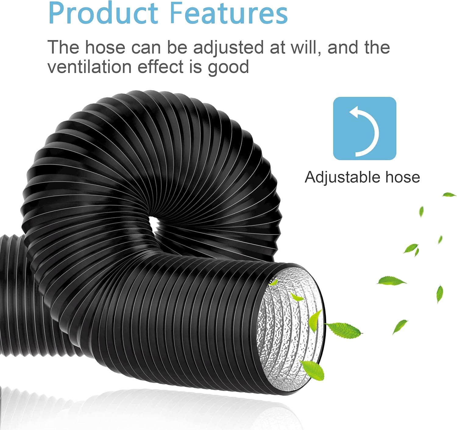 5 Inch Black Flexible Ducting - 16 FT Long HVAC Ventilation Air Hose for Grow Tents, Dryer Rooms, Kitchen by Hon&Guan