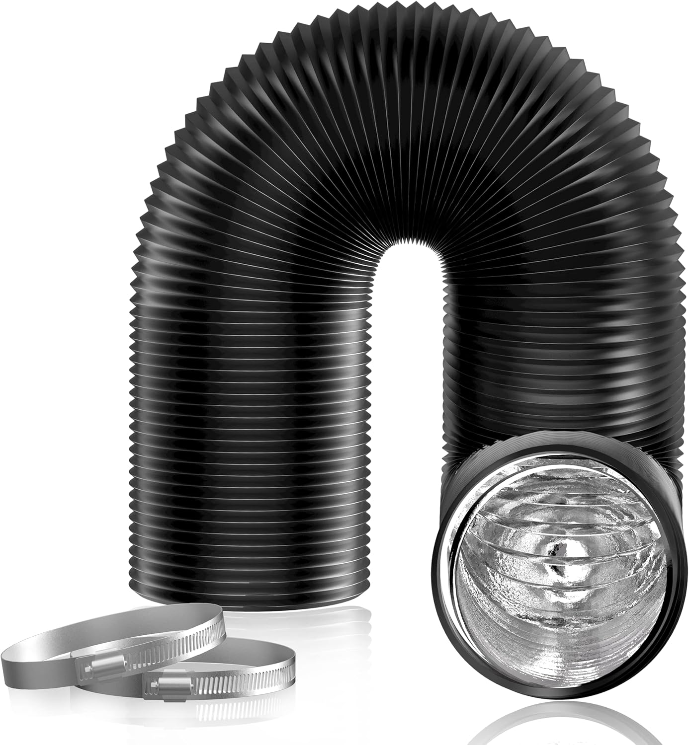 5 Inch Black Flexible Ducting - 16 FT Long HVAC Ventilation Air Hose for Grow Tents, Dryer Rooms, Kitchen by Hon&Guan