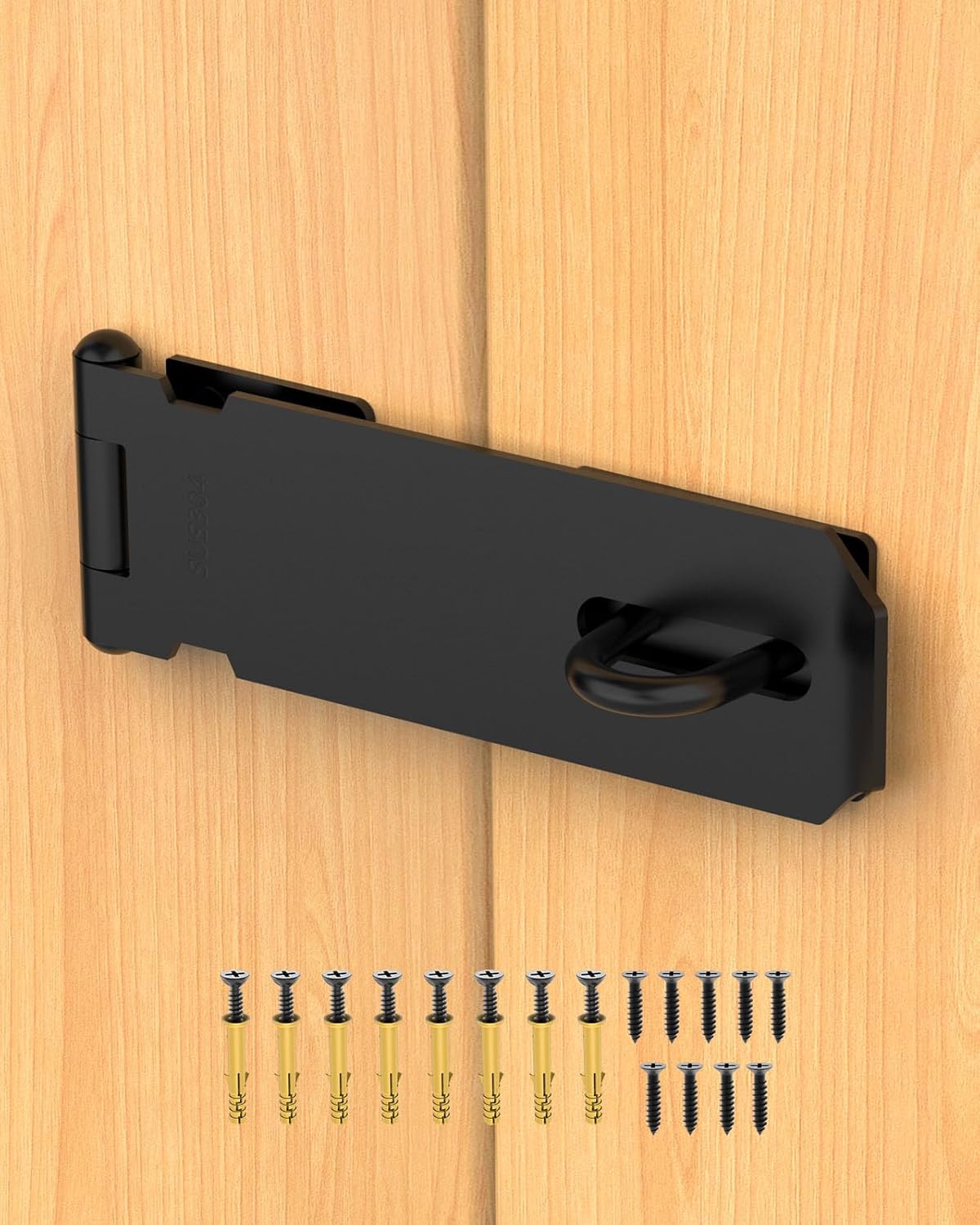 5 Inch Stainless Steel Door Hasp Lock Latch for Shed, Drawers, Cabinets - Black (1pc)