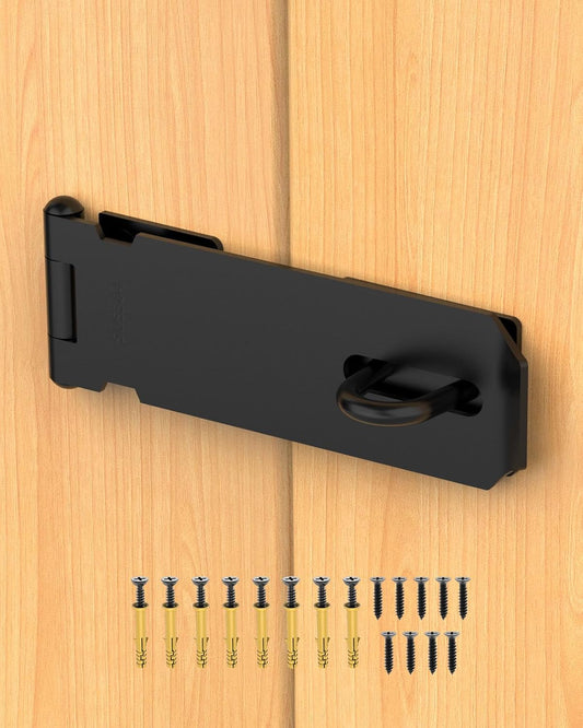 5 Inch Stainless Steel Door Hasp Lock Latch for Shed, Drawers, Cabinets - Black (1pc)