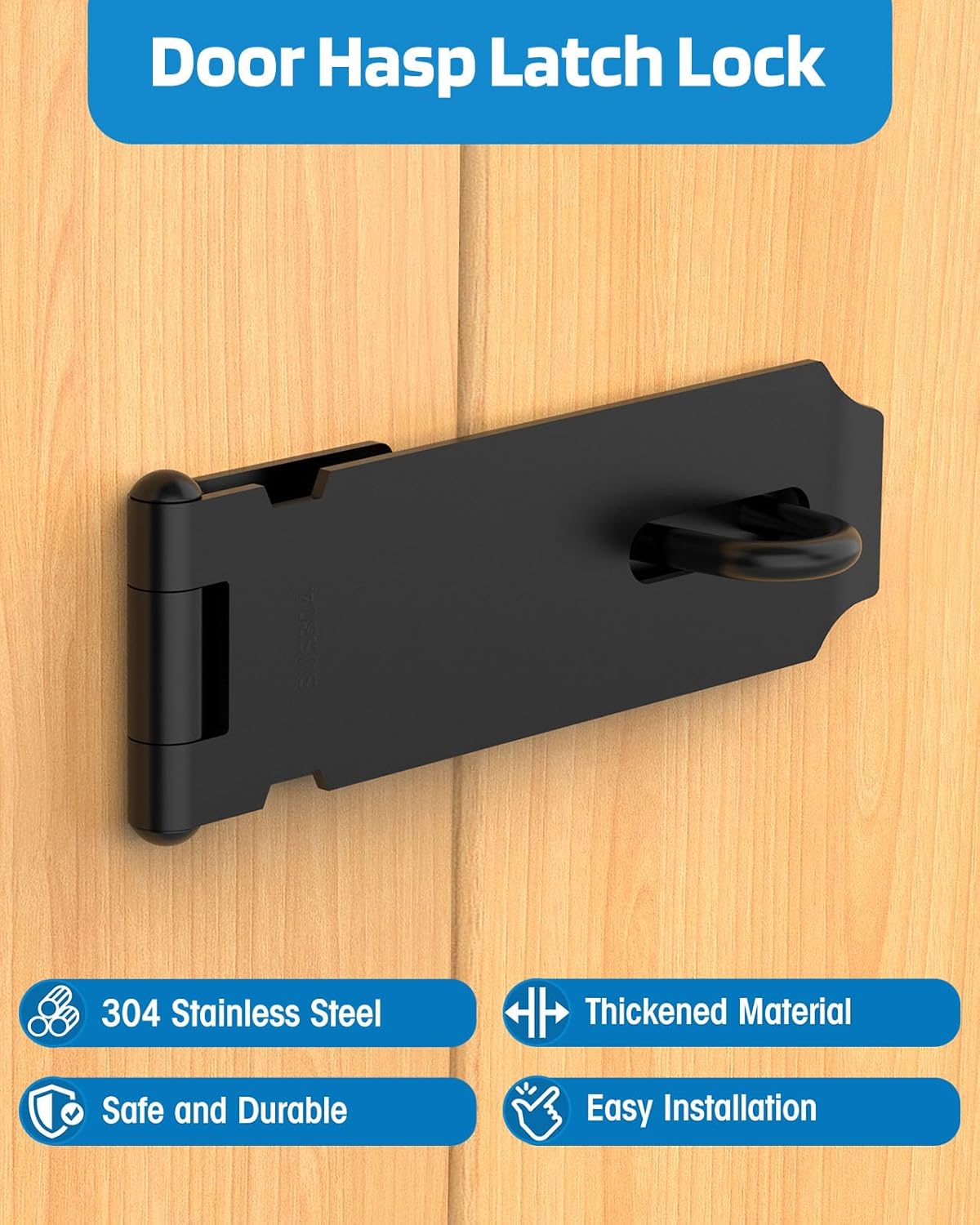 5 Inch Stainless Steel Door Hasp Lock Latch for Shed, Drawers, Cabinets - Black (1pc)