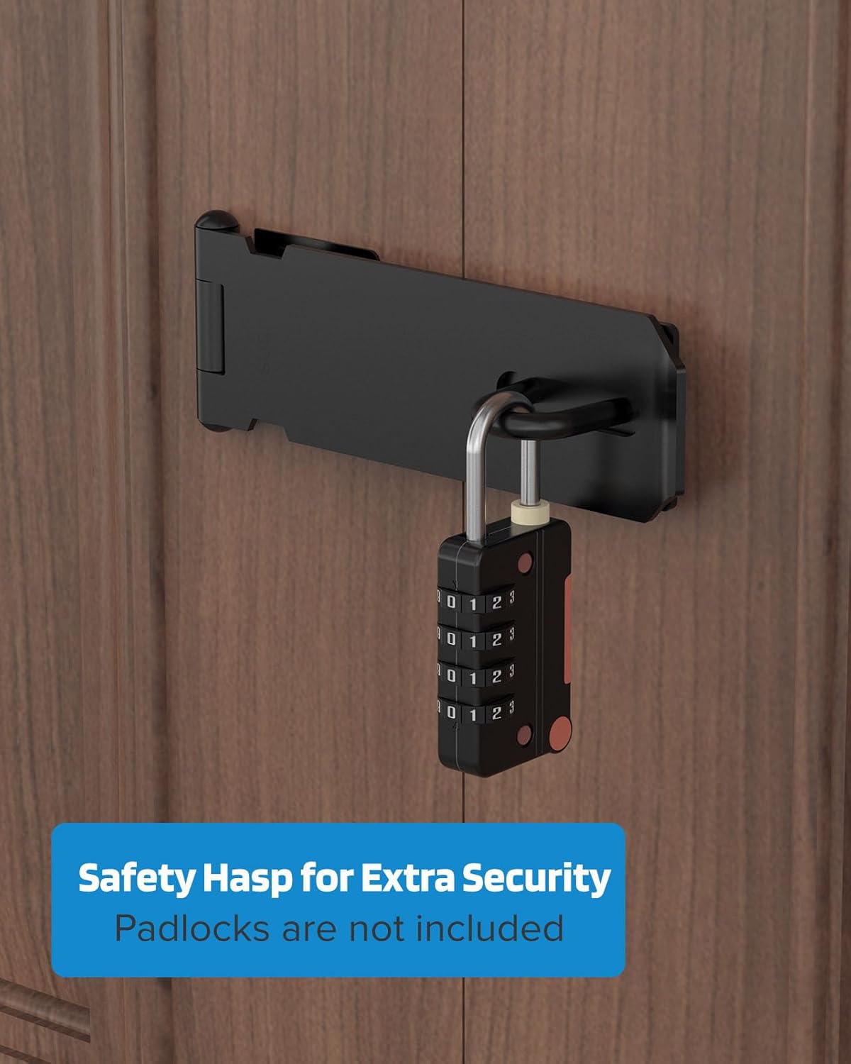 5 Inch Stainless Steel Door Hasp Lock Latch for Shed, Drawers, Cabinets - Black (1pc)