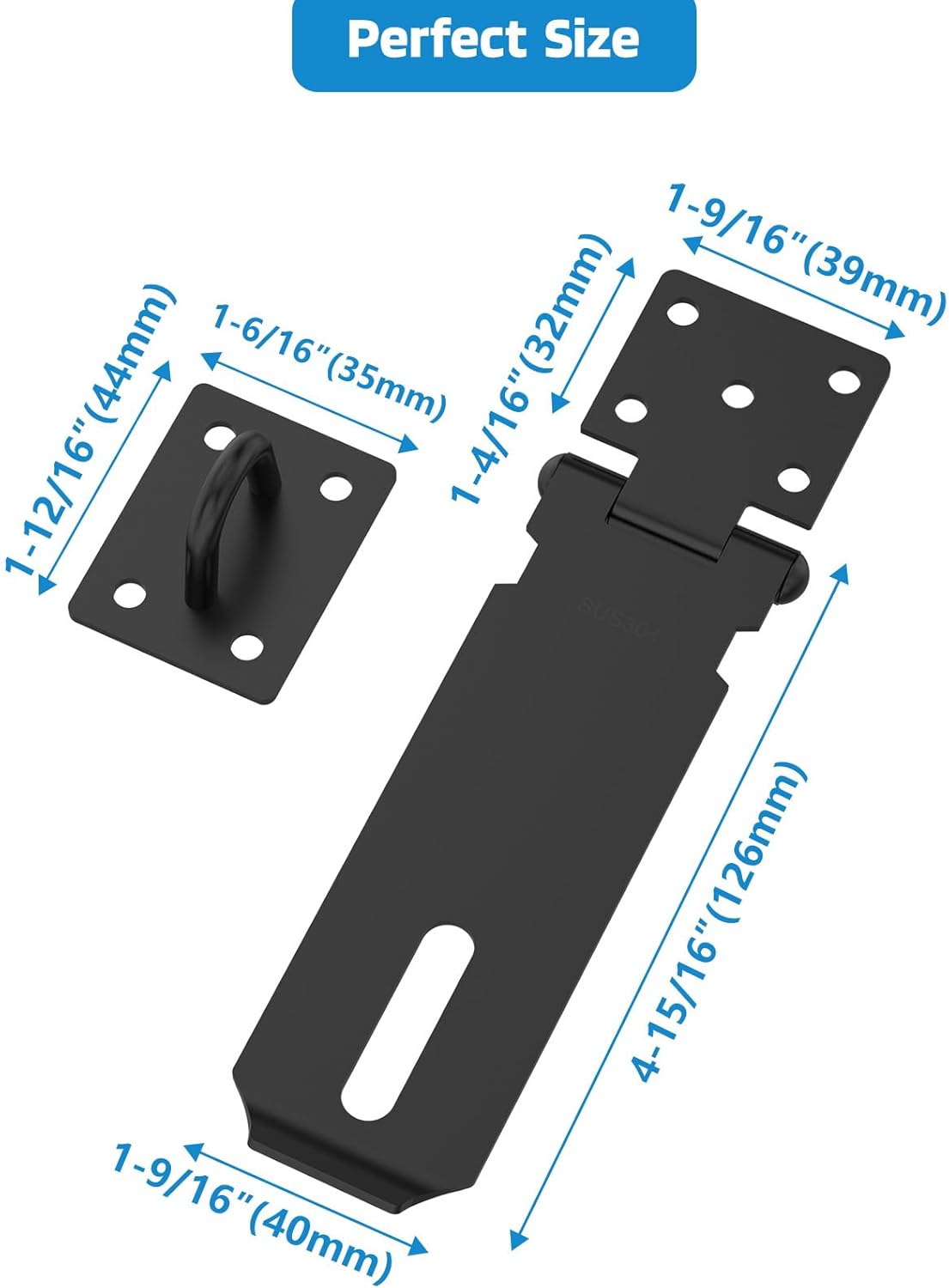 5 Inch Stainless Steel Door Hasp Lock Latch for Shed, Drawers, Cabinets - Black (1pc)