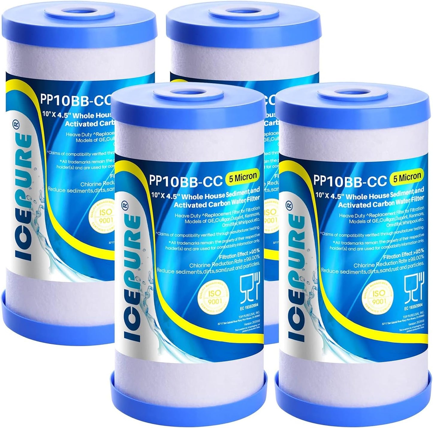 5 Micron Whole House Water Filter 10" x 4.5" Compatible with GE, Whirlpool, Dupont, Pentek - 4 Pack