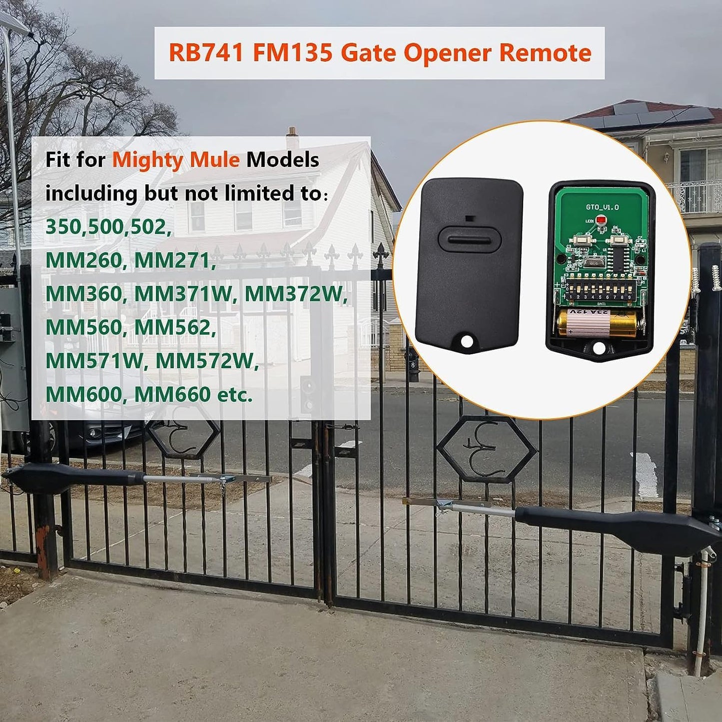 5 Pack 318MHz Gate Remote Control for Mighty Mule Gate Opener - Compatible with GTO Gate Openers - FM135 Gate Transmitter for MM371W, MM572W - Garage Door Entry Controller