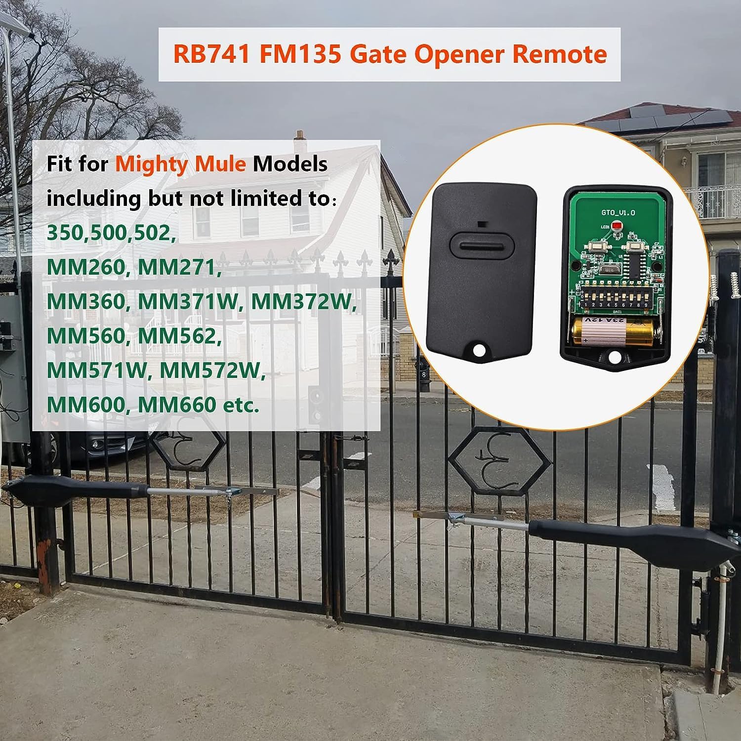 5 Pack 318MHz Gate Remote Control for Mighty Mule Gate Opener - Compatible with GTO Gate Openers - FM135 Gate Transmitter for MM371W, MM572W - Garage Door Entry Controller