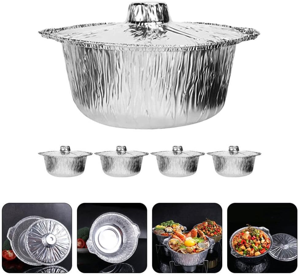 5-Pack 8 Inch Round Tin Foil Pans with Lids - Disposable Aluminum Pie Pans for Baking, Roasting, and Cooking - 1150ml Capacity