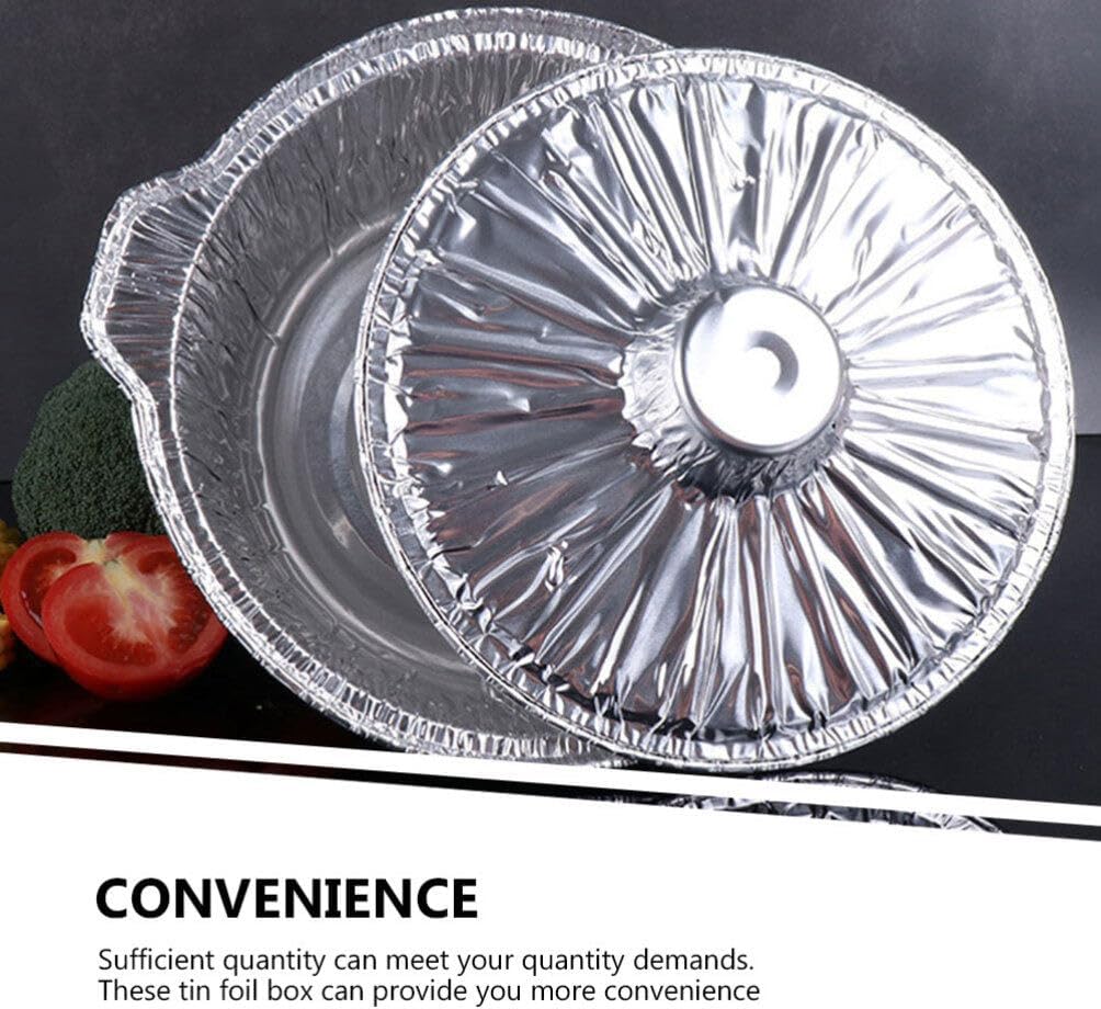 5-Pack 8 Inch Round Tin Foil Pans with Lids - Disposable Aluminum Pie Pans for Baking, Roasting, and Cooking - 1150ml Capacity