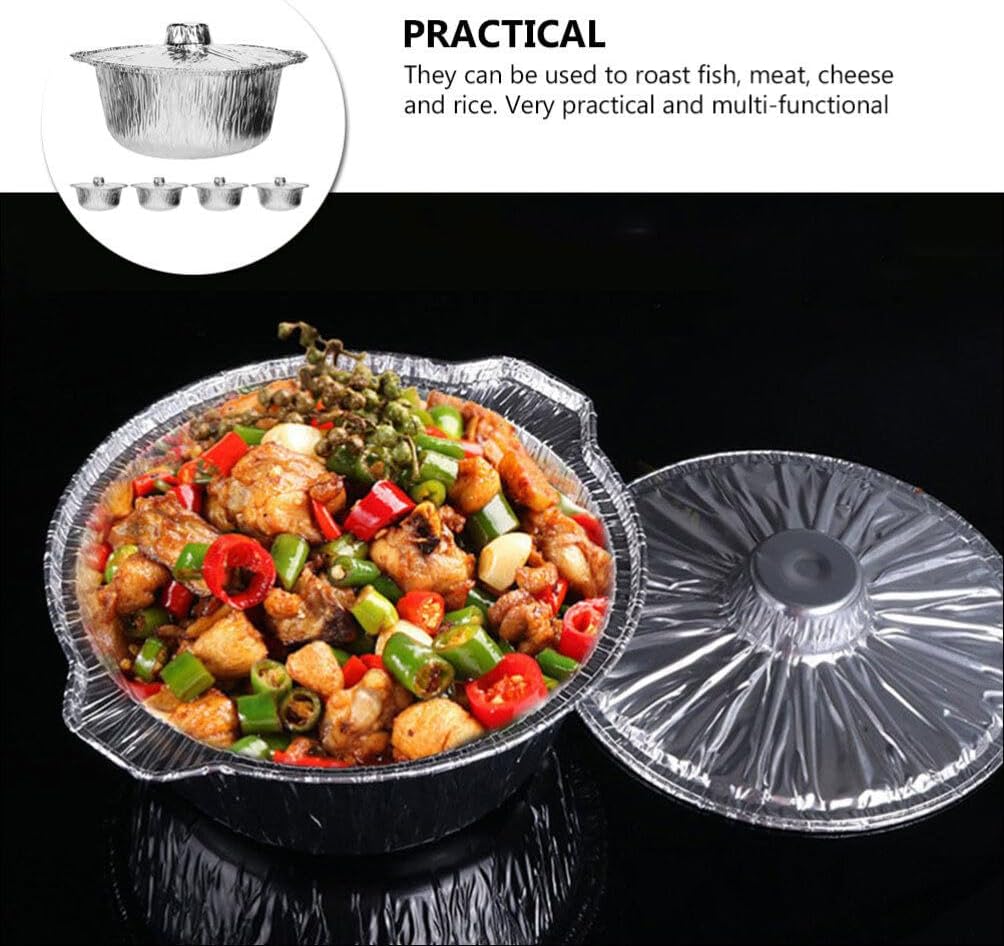 5-Pack 8 Inch Round Tin Foil Pans with Lids - Disposable Aluminum Pie Pans for Baking, Roasting, and Cooking - 1150ml Capacity