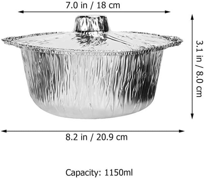 5-Pack 8 Inch Round Tin Foil Pans with Lids - Disposable Aluminum Pie Pans for Baking, Roasting, and Cooking - 1150ml Capacity