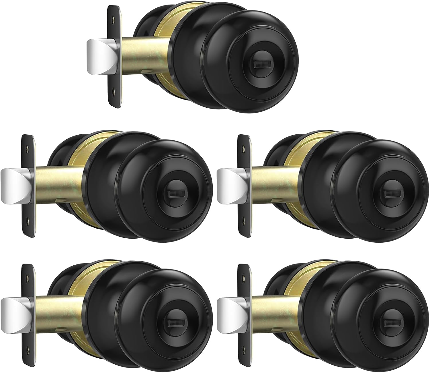 5 Pack AEEKEL Black Keyless Privacy Door Knobs with Lock for Bedrooms and Bathrooms - Reversible Left/Right Handle
