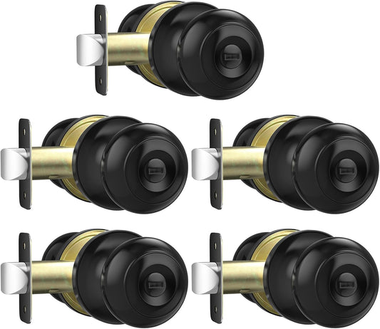 5 Pack AEEKEL Black Keyless Privacy Door Knobs with Lock for Bedrooms and Bathrooms - Reversible Left/Right Handle
