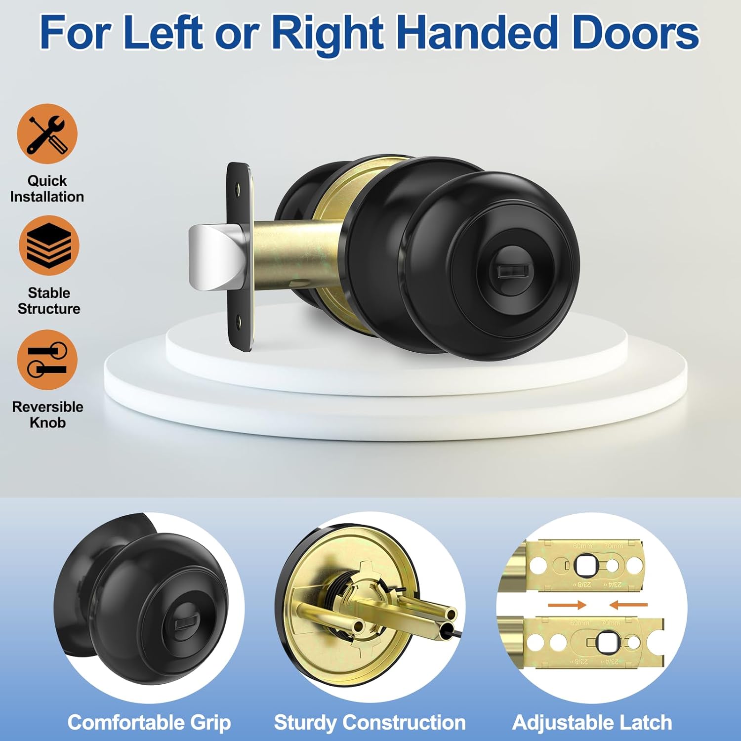 5 Pack AEEKEL Black Keyless Privacy Door Knobs with Lock for Bedrooms and Bathrooms - Reversible Left/Right Handle