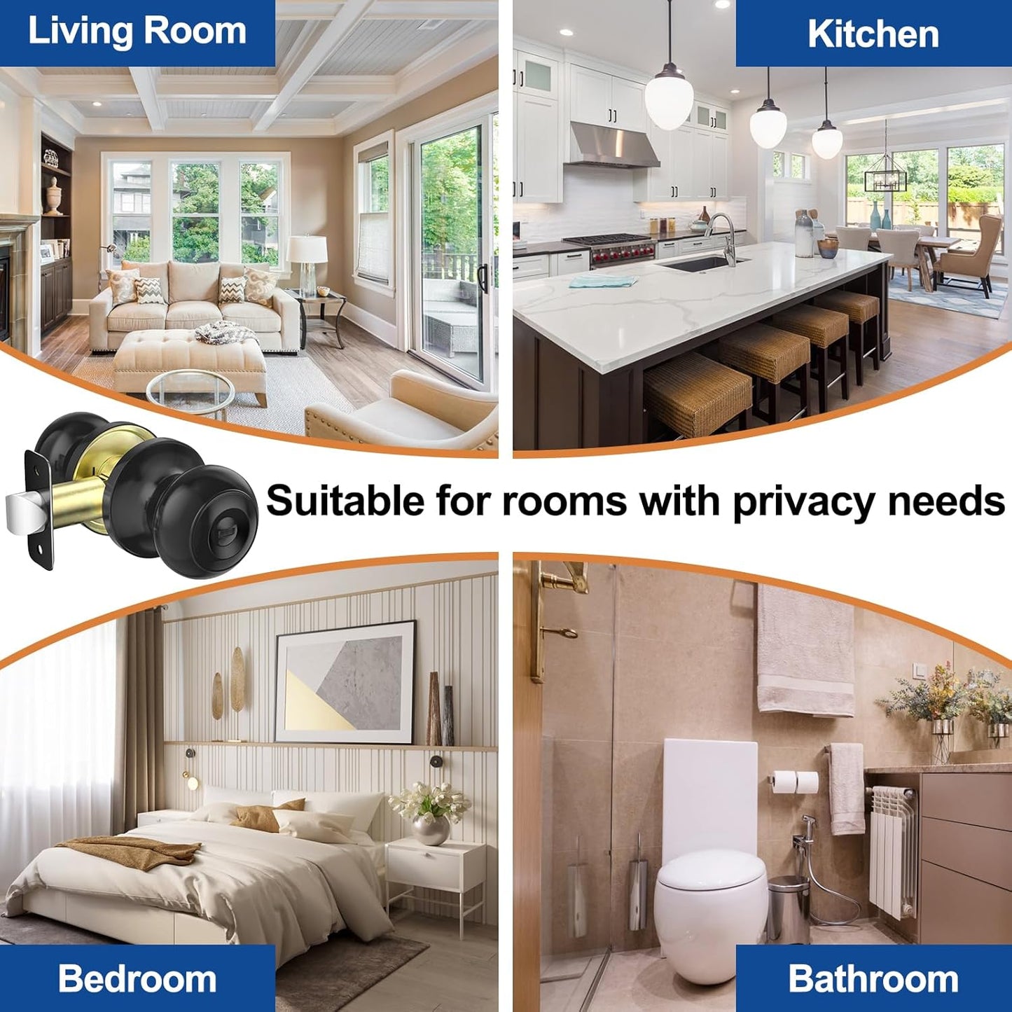 5 Pack AEEKEL Black Keyless Privacy Door Knobs with Lock for Bedrooms and Bathrooms - Reversible Left/Right Handle