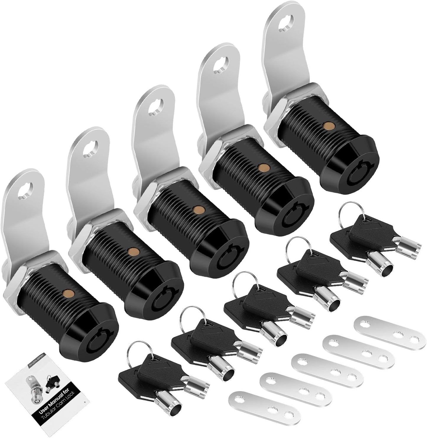 5 Pack Cylinnda Cabinet Locks with Keys - 1" RV Storage Locks Keyed Alike for Storage Door, Camper Toolbox, Manual Included - Black (5 Pack, 1 Inch)