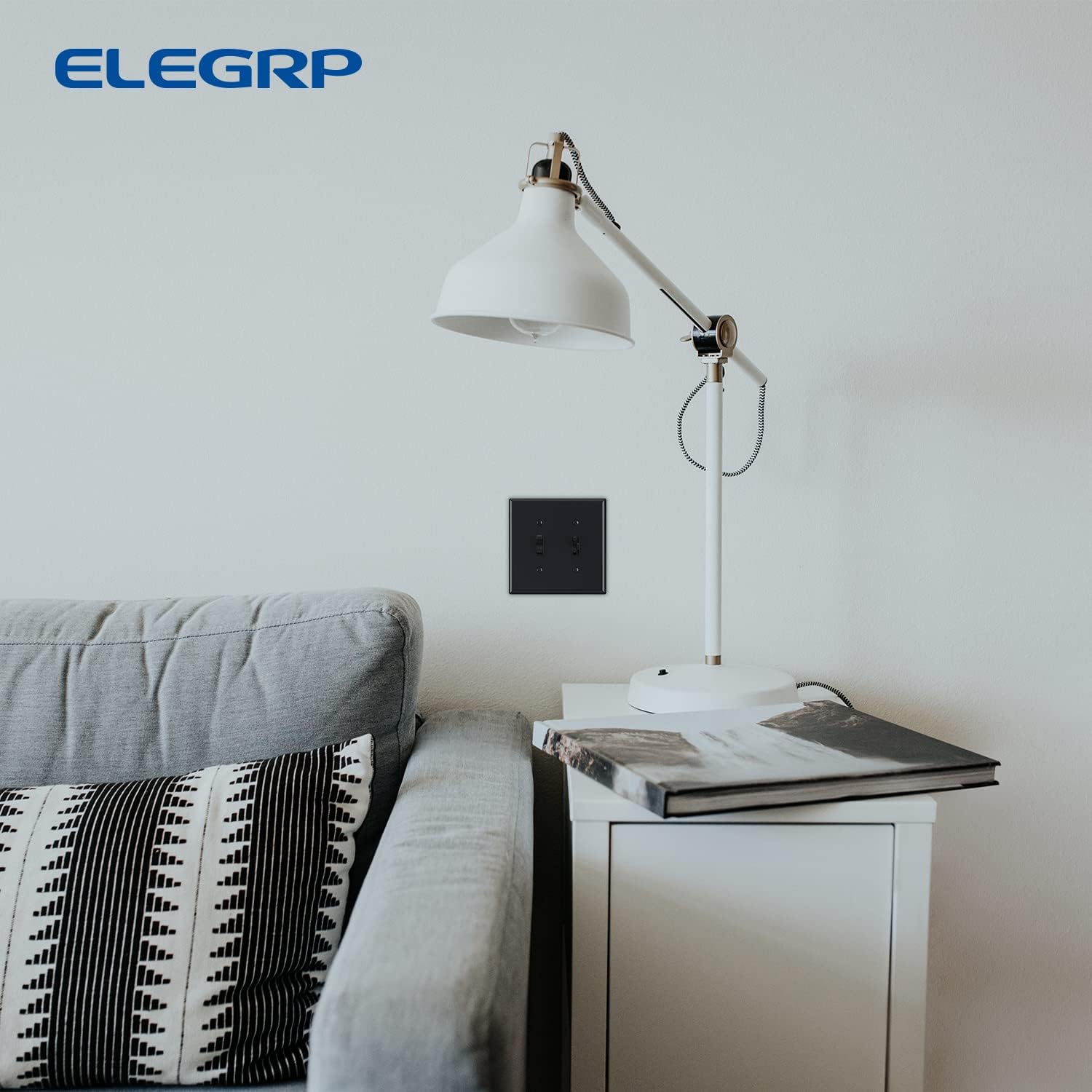 5-Pack ELEGRP Glossy Black 2-Gang Toggle Switch Wall Plates - Double Mid-Size Unbreakable Thermoplastic Cover for Dimmer Light Switches