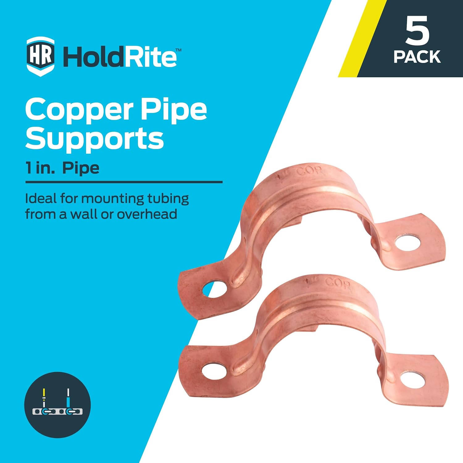 5 Pack HoldRite CPS0100Z5 Copper 2-Hole Strap for 1 Inch Pipes - Pipe Support Kit