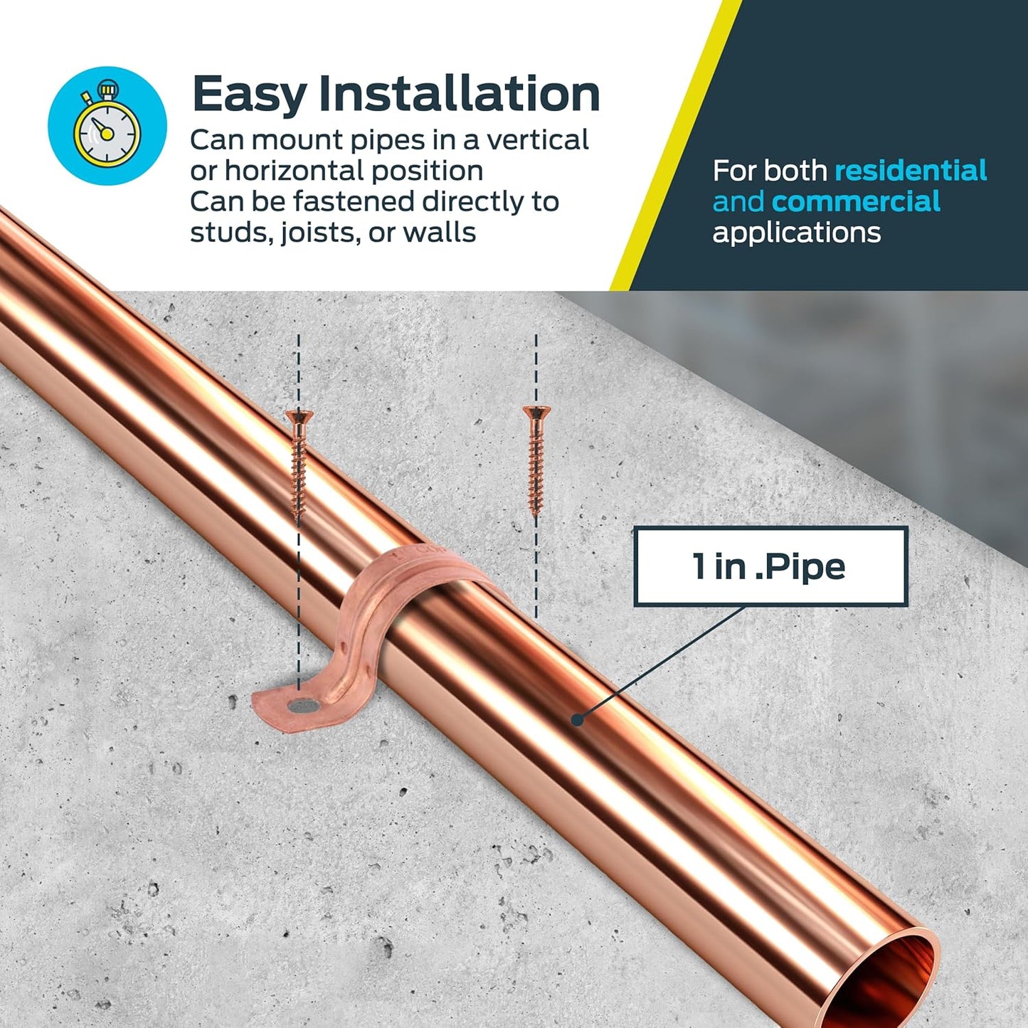 5 Pack HoldRite CPS0100Z5 Copper 2-Hole Strap for 1 Inch Pipes - Pipe Support Kit