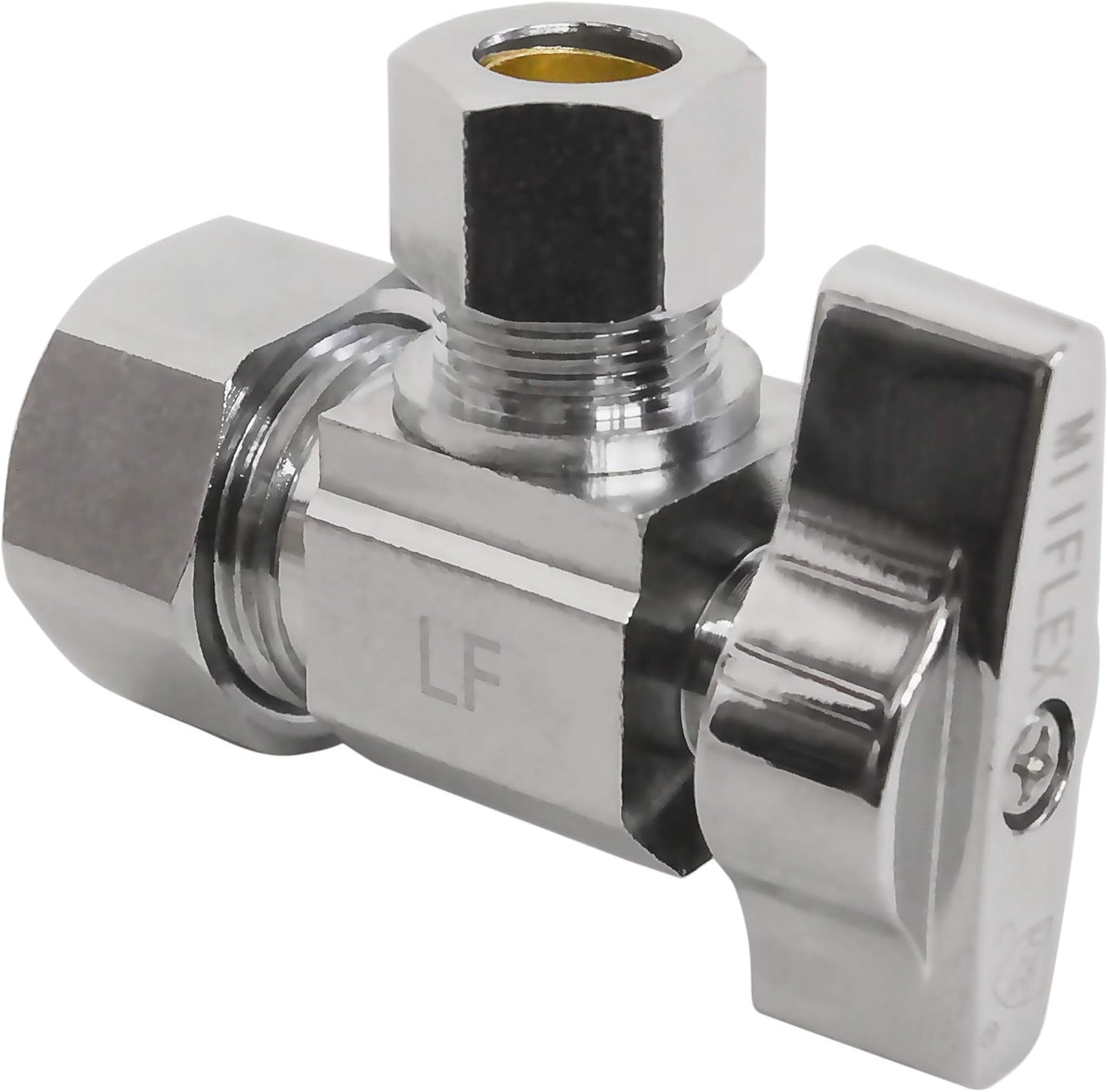 5 Pack Miiflex Heavy Duty 1/4 Turn Angle Shut Off Valve 1/2" NOM Comp Inlet x 3/8" OD Outlet Chrome Plated Brass